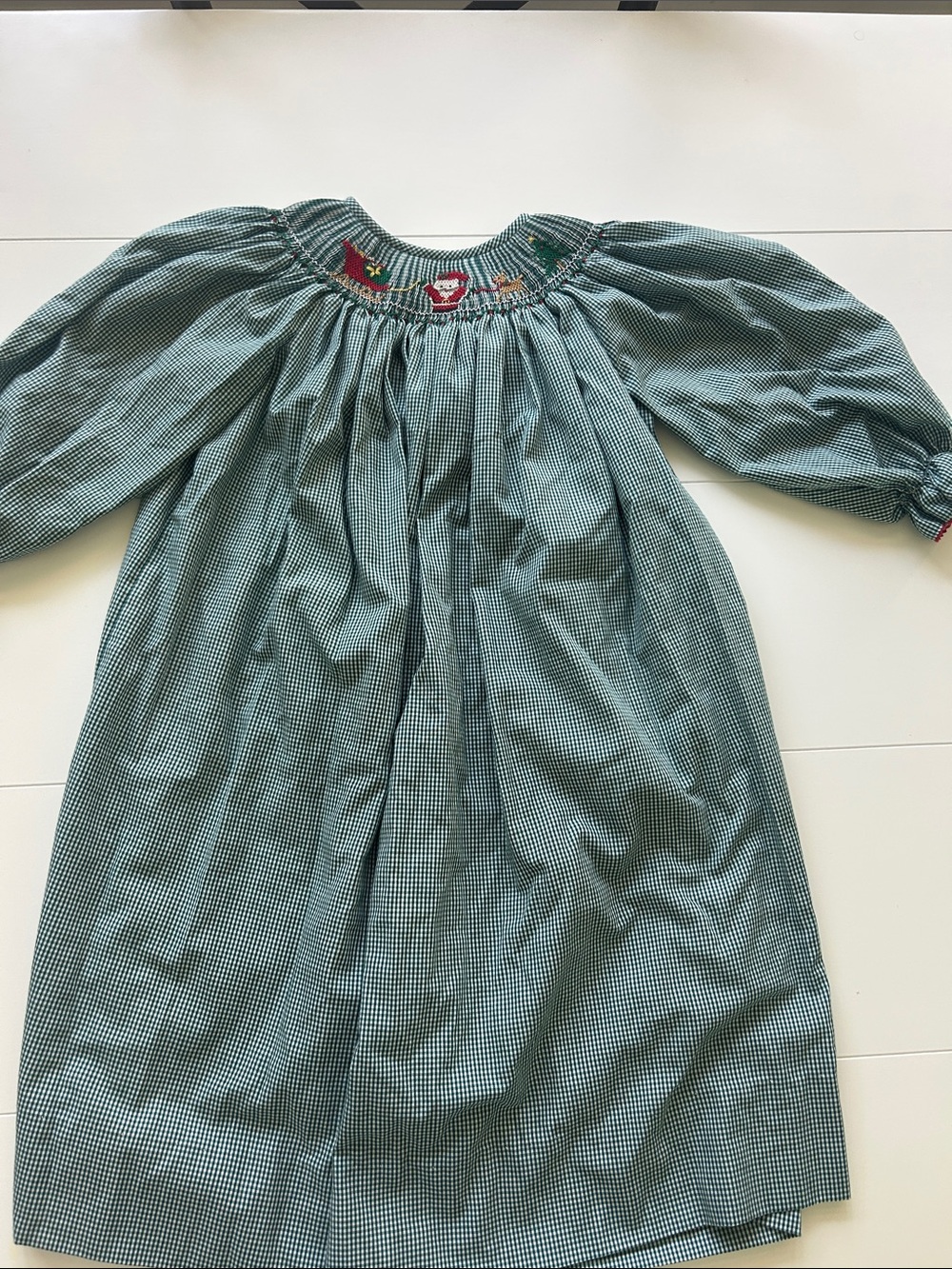 Classic Green Gingham Smocked Kids Dress